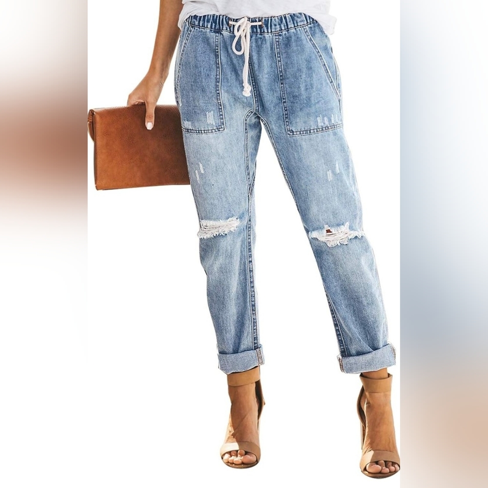 Amazon Light Blue Distressed Boyfriend Jeans